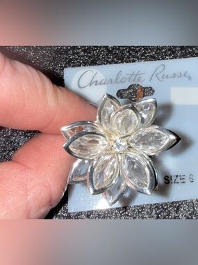 Charlotte Russe Silver Clear Crystal Floral Brooch